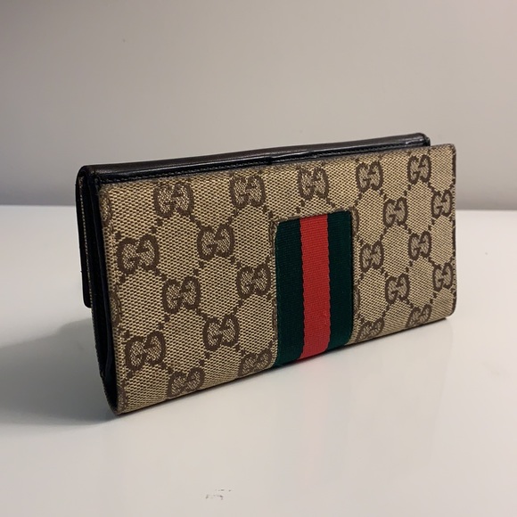 Gucci Authentic Handmade Leather and Canvas Bifold Logo Wallet - Picture 4 of 15